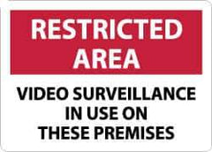 NMC - "Restricted Area - Video Surveillance in Use on These Premises", 10" Long x 14" Wide, Aluminum Safety Sign - Rectangle, 0.04" Thick, Use for Security & Admittance - Industrial Tool & Supply