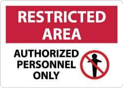 NMC - "Restricted Area - Authorized Personnel Only", 10" Long x 14" Wide, Aluminum Safety Sign - Rectangle, 0.04" Thick, Use for Security & Admittance - Industrial Tool & Supply