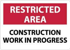 NMC - "Restricted Area - Construction Work in Progress", 10" Long x 14" Wide, Aluminum Safety Sign - Rectangle, 0.04" Thick, Use for Security & Admittance - Industrial Tool & Supply