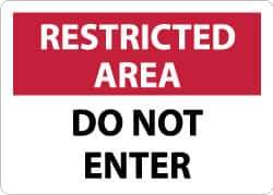NMC - "Restricted Area - Do Not Enter", 10" Long x 14" Wide, Aluminum Safety Sign - Rectangle, 0.04" Thick, Use for Security & Admittance - Industrial Tool & Supply