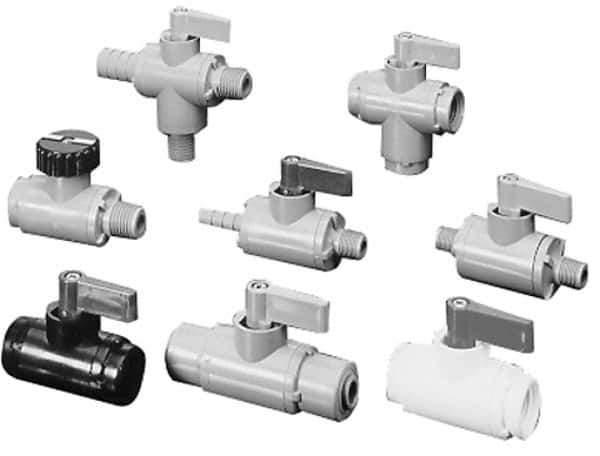 Specialty Mfr - 3/8" Pipe, PVC Standard Ball Valve - Inline - Two Way Flow, Barbed x Barbed Ends, Wedge Handle, 125 WOG - Industrial Tool & Supply
