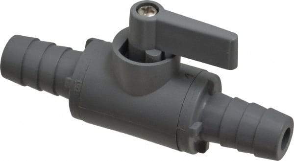 Specialty Mfr - 1/2" Pipe, PVC Standard Ball Valve - Inline - Two Way Flow, Barbed x Barbed Ends, Wedge Handle, 125 WOG - Industrial Tool & Supply