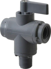 Specialty Mfr - 1/4" Pipe, PVC Standard Ball Valve - Three Way, MNPT x FNPT x FNPT Ends, Wedge Handle, 125 WOG - Industrial Tool & Supply