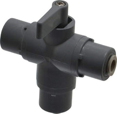 Specialty Mfr - 1/4" Pipe, PVC Standard Ball Valve - Three Way, Push-to-Connect x Push-to-Connect x Push-to-Connect Ends, Wedge Handle, 125 WOG - Industrial Tool & Supply