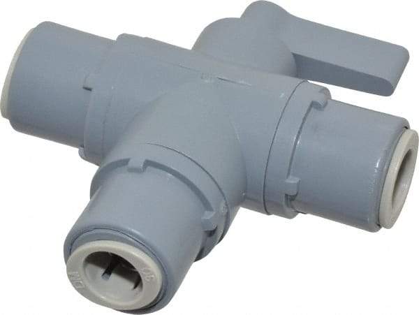 Specialty Mfr - 3/8" Pipe, PVC Standard Ball Valve - Three Way, Push-to-Connect x Push-to-Connect x Push-to-Connect Ends, Wedge Handle, 125 WOG - Industrial Tool & Supply