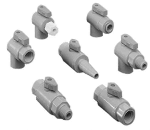 Specialty Mfr - 1/4 x 3/8" Pipe, PVC Standard Ball Valve - Right Angle, MNPT x Push-to-Connect Ends, Wedge Handle, 125 WOG - Industrial Tool & Supply