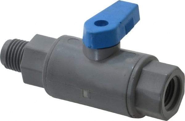 Specialty Mfr - 1/4" Pipe, PVC Standard Ball Valve - Inline - One Way Flow, MNPT x FNPT Ends, Wedge Handle, 125 WOG - Industrial Tool & Supply