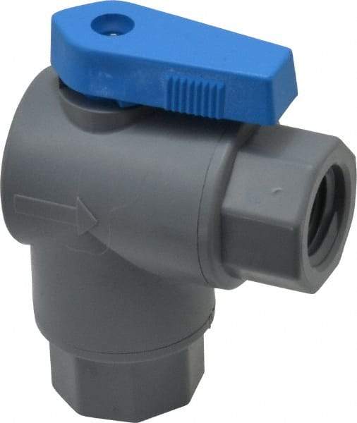 Specialty Mfr - 1/4" Pipe, PVC Standard Ball Valve - Right Angle, FNPT x FNPT Ends, Wedge Handle, 125 WOG - Industrial Tool & Supply