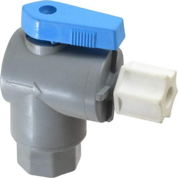 Specialty Mfr - 1/4" Pipe, PVC Standard Ball Valve - Right Angle, FNPT x Compression Ends, Wedge Handle, 125 WOG - Industrial Tool & Supply
