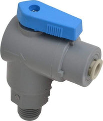 Specialty Mfr - 1/4" Pipe, PVC Standard Ball Valve - Right Angle, MNPT x Push-to-Connect Ends, Wedge Handle, 125 WOG - Industrial Tool & Supply