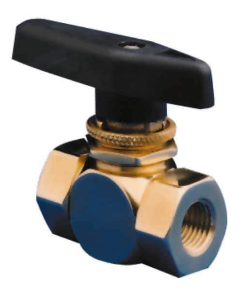 Specialty Mfr - 1/8" Pipe, Brass Standard Ball Valve - Three Way, FNPT x FNPT x FNPT Ends, Wedge Handle, 400 WOG - Industrial Tool & Supply