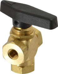 Specialty Mfr - 1/8" Pipe, Brass Standard Ball Valve - Three Way, FNPT x FNPT x FNPT Ends, Wedge Handle, 400 WOG - Industrial Tool & Supply