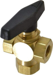 Specialty Mfr - 1/4" Pipe, Brass Standard Ball Valve - Three Way, FNPT x FNPT x FNPT Ends, Wedge Handle, 400 WOG - Industrial Tool & Supply