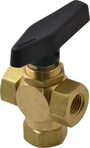 Specialty Mfr - 1/4" Pipe, Brass Standard Ball Valve - Three Way, FNPT x FNPT x FNPT Ends, Wedge Handle, 400 WOG - Industrial Tool & Supply