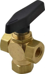 Specialty Mfr - 1/4" Pipe, Brass Standard Ball Valve - Three Way, FNPT x FNPT x FNPT Ends, Wedge Handle, 400 WOG - Industrial Tool & Supply