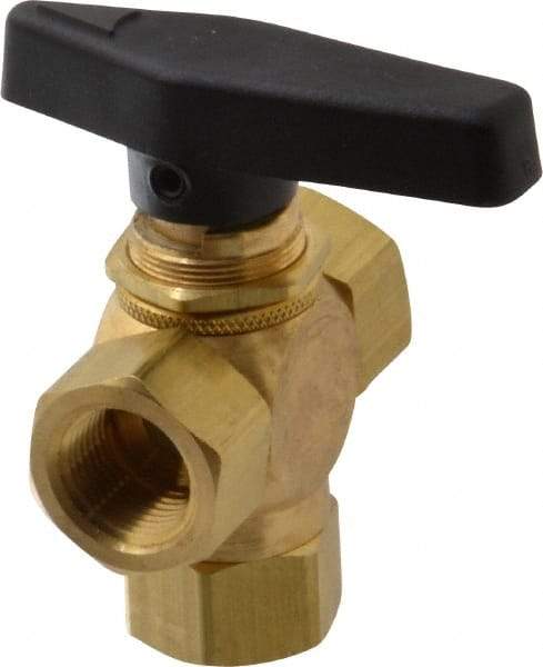 Specialty Mfr - 3/8" Pipe, Brass Standard Ball Valve - Three Way, FNPT x FNPT x FNPT Ends, Wedge Handle, 400 WOG - Industrial Tool & Supply
