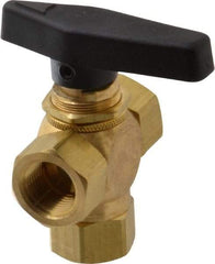 Specialty Mfr - 3/8" Pipe, Brass Standard Ball Valve - Three Way, FNPT x FNPT x FNPT Ends, Wedge Handle, 400 WOG - Industrial Tool & Supply