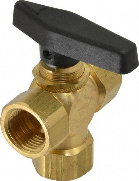 Specialty Mfr - 1/2" Pipe, Brass Standard Ball Valve - Three Way, FNPT x FNPT x FNPT Ends, Wedge Handle, 400 WOG - Industrial Tool & Supply