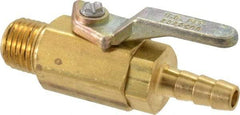 Specialty Mfr - 1/4" Pipe, Brass Standard Ball Valve - Inline - Two Way Flow, MNPT x Barbed Ends, Lever Handle, 500 WOG - Industrial Tool & Supply