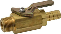 Specialty Mfr - 3/8" Pipe, Brass Standard Ball Valve - Inline - Two Way Flow, MNPT x Barbed Ends, Lever Handle, 500 WOG - Industrial Tool & Supply