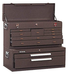 Kennedy - 10 Drawer, 2 Piece, Brown Steel Machinist's Combo - 12.56 Inches Deep 9-1/2 Inches High 26.62 Inches Wide Base - Industrial Tool & Supply
