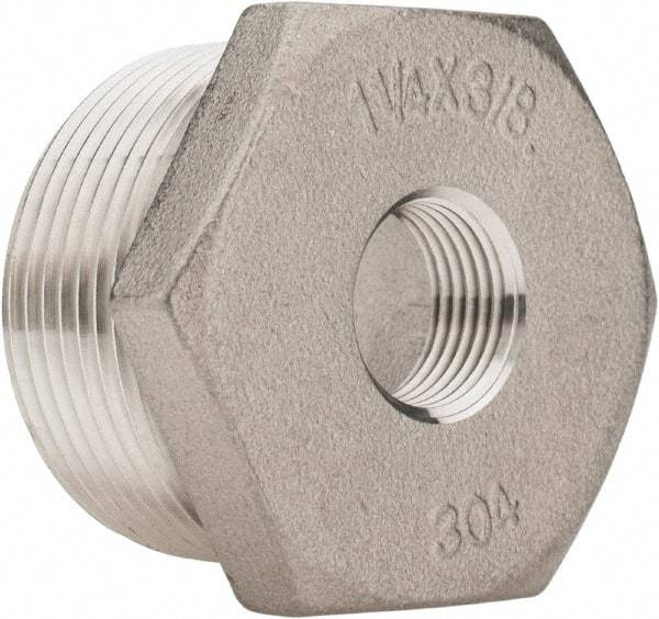 Merit Brass - 1-1/4 x 3/8" Grade 304 Stainless Steel Pipe Hex Bushing - MNPT x FNPT End Connections, 150 psi - Industrial Tool & Supply