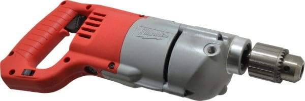 Milwaukee Tool - 1/2" Keyed Chuck, 600 RPM, D-Handle Electric Drill - 7 Amps, 120 Volts, Reversible, Includes Chuck Key with Holder & Side Handle - Industrial Tool & Supply