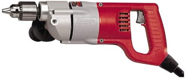 Milwaukee Tool - 1/2" Keyed Chuck, 500 RPM, D-Handle Electric Drill - 7 Amps, 120 Volts, Reversible, Includes Chuck Key with Holder & Side Handle - Industrial Tool & Supply