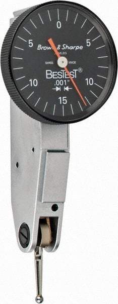 TESA Brown & Sharpe - 0.03 Inch Range, 0.001 Inch Dial Graduation, Horizontal Dial Test Indicator - 1 Inch Black Dial, 0-15-0 Dial Reading - Industrial Tool & Supply