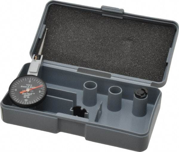 TESA Brown & Sharpe - 0.02 Inch Range, 0.0005 Inch Dial Graduation, Horizontal Dial Test Indicator - 1 Inch Black Dial, 0-10-0 Dial Reading - Industrial Tool & Supply