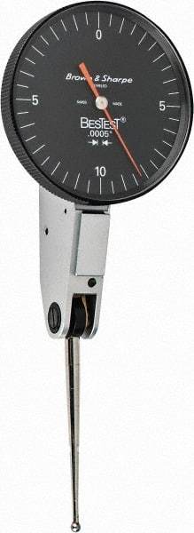 TESA Brown & Sharpe - 0.02 Inch Range, 0.0005 Inch Dial Graduation, Horizontal Dial Test Indicator - 1-1/2 Inch Black Dial, 0-10-0 Dial Reading - Industrial Tool & Supply