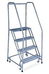 Model 1000; 4 Steps; 30 x 31'' Base Size - Steel Mobile Platform Ladder - Industrial Tool & Supply