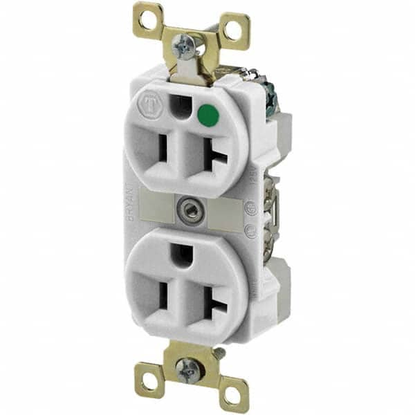 Straight Blade Receptacles; Receptacle Type: Duplex Receptacle; Grade: Hospital; NEMA Configuration: 5-20R; Amperage: 20 A; Voltage: 125 V; Wiring Method: Back & Side; Flange Style: No; Number Of Phases: 1; Number Of Wires: 3; Number Of Poles: 2; Mount Ty