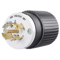 Locking Inlet: Plug, Industrial, L21-20P, 120 & 208V, Black & White Self-Grounding, 20A, Nylon, 4 Poles, 5 Wire