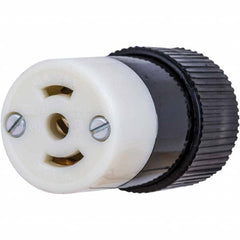 Locking Inlet: Connector, Industrial, ML-2R, 125V, Black & White Self-Grounding, 15A, Composite, 2 Poles, 3 Wire