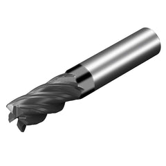 Corner Radius End Mill: 1/4″ Dia, 1-1/4″ LOC, 0.015″ Radius, 5 Flutes, Solid Carbide 3″ OAL, 1/4″ Shank Dia, 36 ° Helix, AlTiN Coated, Corner Radius End, Centercutting, Series CoroMill Dura