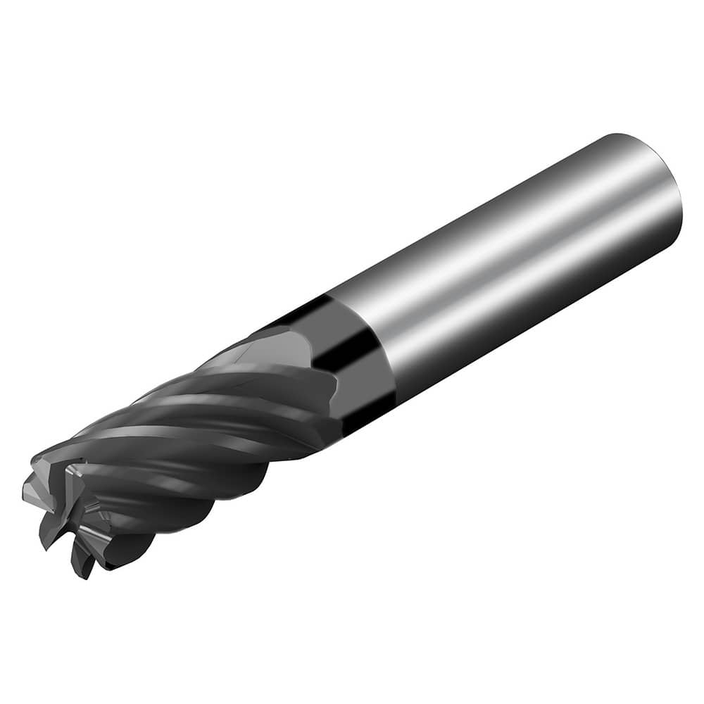 Corner Radius End Mill: 3/8″ Dia, 1-1/4″ LOC, 0.03″ Radius, 7 Flutes, Solid Carbide 3″ OAL, 3/8″ Shank Dia, 36.5 ° Helix, AlTiN Coated, Corner Radius End, Centercutting, Series CoroMill Dura