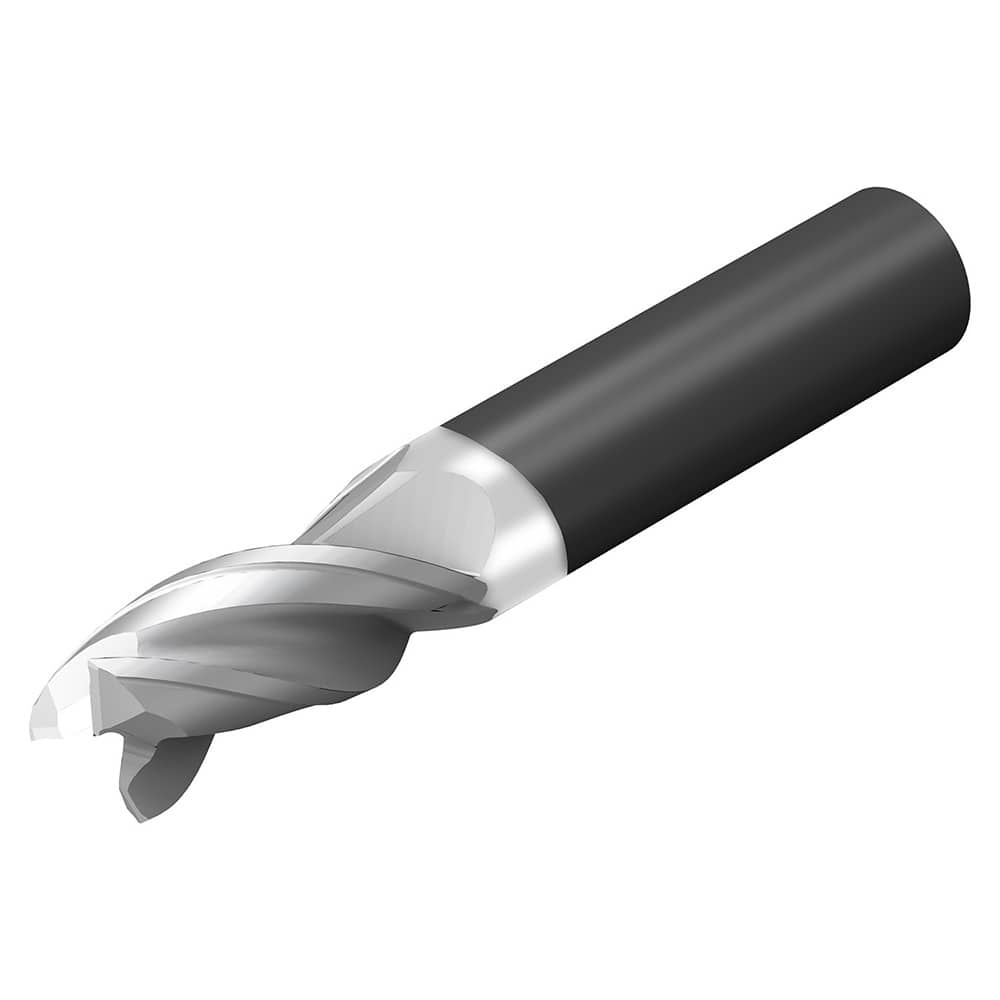 Corner Radius End Mill: 3/8″ Dia, 1″ LOC, 0.015″ Radius, 3 Flutes, Solid Carbide 2-1/2″ OAL, 3/8″ Shank Dia, 35 ° Helix, Bright/Uncoated, Corner Radius End, Centercutting, Series CoroMill Dura