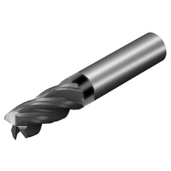 Corner Radius End Mill: 3/8″ Dia, 1/2″ LOC, 0.015″ Radius, 4 Flutes, Solid Carbide 2″ OAL, 3/8″ Shank Dia, 36.5 ° Helix, AlTiN Coated, Corner Radius End, Centercutting, Series CoroMill Dura