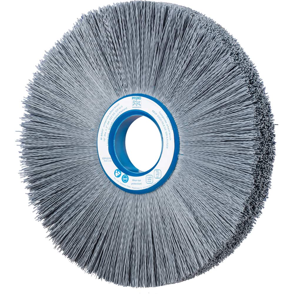 PFERD - Wheel Brushes; Outside Diameter (Inch): 10 ; Wire Type: Crimped; Round ; Fill Material: Nylon; Silicon Carbide ; Trim Length (Inch): 2-3/4 ; Filament Wire Diameter Range: 0.0200-0.0299 ; Maximum RPM: 3600.000 - Exact Industrial Supply