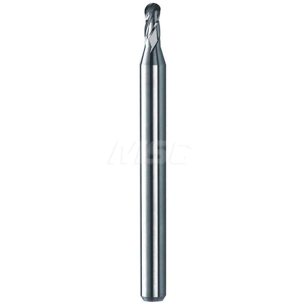 Ball End Mill: 0.115″ Dia, 0.92″ LOC, 4 Flute, Solid Carbide 2-1/2″ OAL, 1/8″ Shank Dia, 30 ° Helix, AlTiN Coated, Single End, Series M4BE