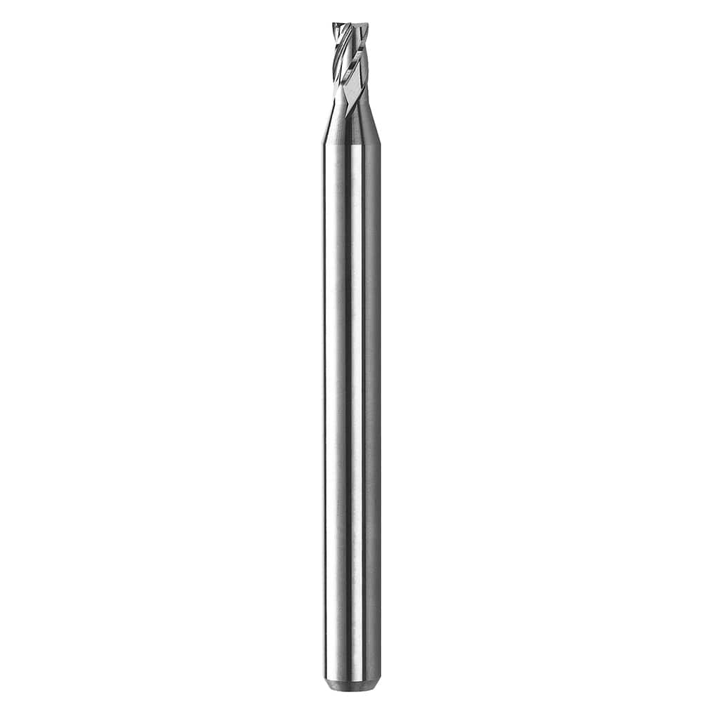 Square End Mill: 0.12'' Dia, 0.18'' LOC, 1/8'' Shank Dia, 4'' OAL, 3 Flutes, Solid Carbide Single End, Spiral Flute, Centercutting, RH Cut, RH Flute