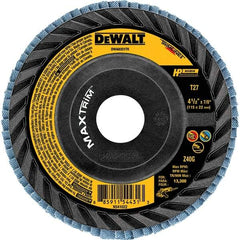 DeWALT - 60 Grit, 4-1/2" Disc Diam, Type 27 Zirconia Alumina Flap Disc - 13,300 Max RPM, Poly Cotton Backing, Arbor Attaching System, Coated - Industrial Tool & Supply