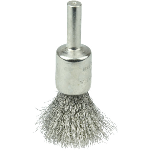 1/2″ Nickel-Plated Cup End Brush, .006″ Stainless Steel Crimped Wire Fill - Industrial Tool & Supply