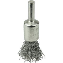 1/2″ Nickel-Plated Cup End Brush, .014″ Stainless Steel Crimped Wire Fill - Industrial Tool & Supply