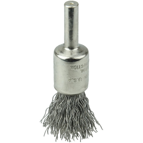 1/2″ Nickel-Plated Cup End Brush, .020″ Stainless Steel Crimped Wire Fill - Industrial Tool & Supply