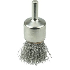 3/4″ Nickel-Plated Cup End Brush, .020″ Stainless Steel Crimped Wire Fill - Industrial Tool & Supply