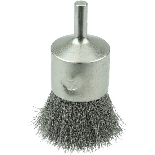 1″ Nickel-Plated Cup End Brush, .0104″ Stainless Steel Crimped Wire Fill - Industrial Tool & Supply