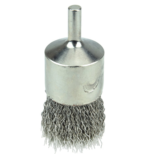 1″ Nickel-Plated Cup End Brush, .014″ Stainless Steel Crimped Wire Fill - Industrial Tool & Supply