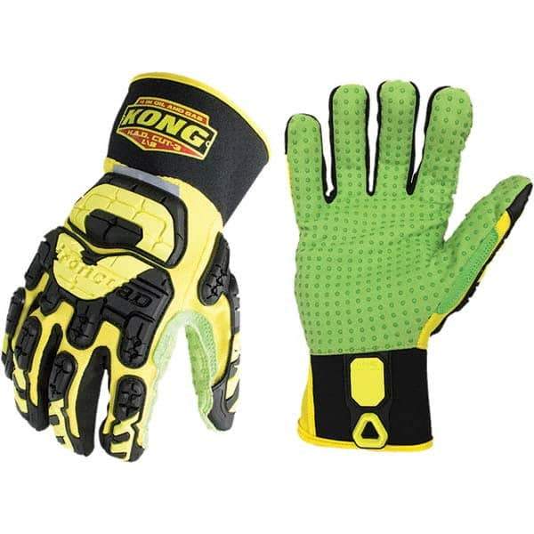 ironCLAD - Size XL (10), ANSI Cut Lvl A2, Abrasion Lvl 5, Cut Resistant Gloves - 11" Long, Uncoated, Unlined, Slip-On Cuff, Yellow/Green, Paired - Industrial Tool & Supply